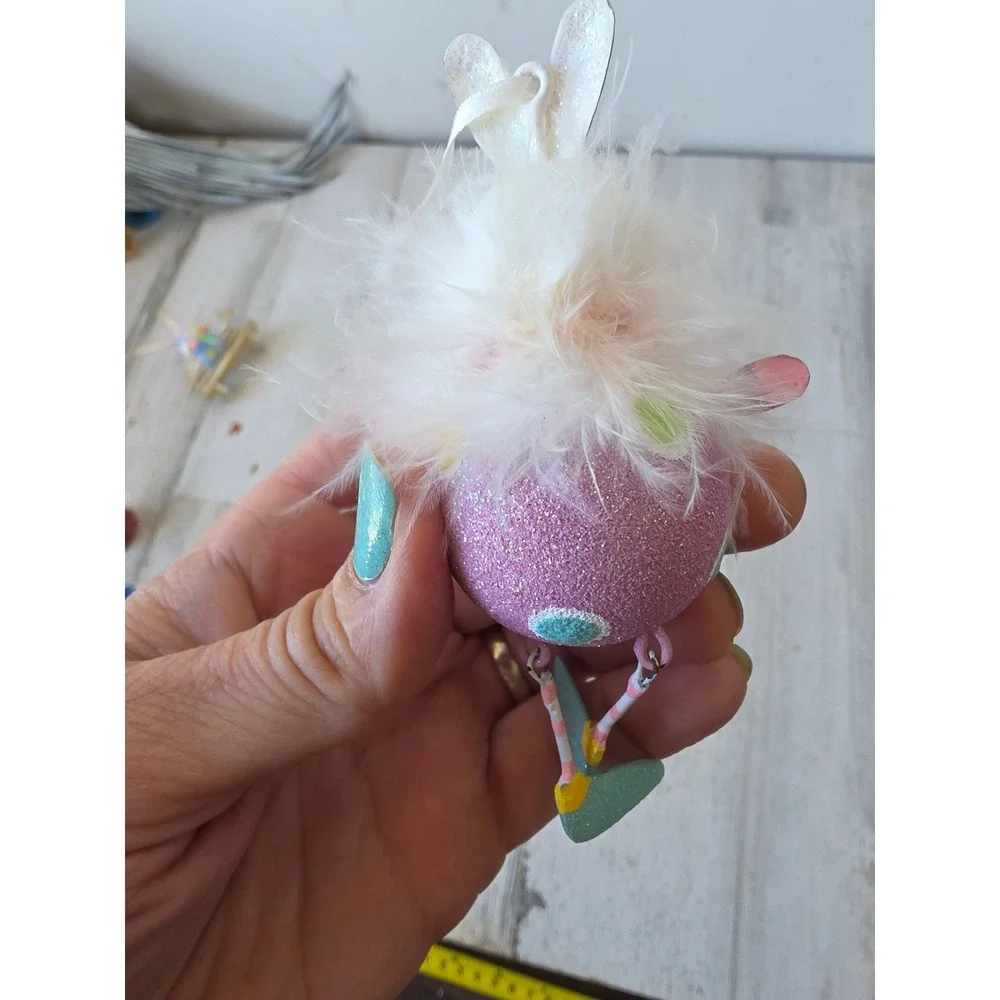 Vintage Pier 1 Easter glitter bunny metal ornament rabbit spring flower decor